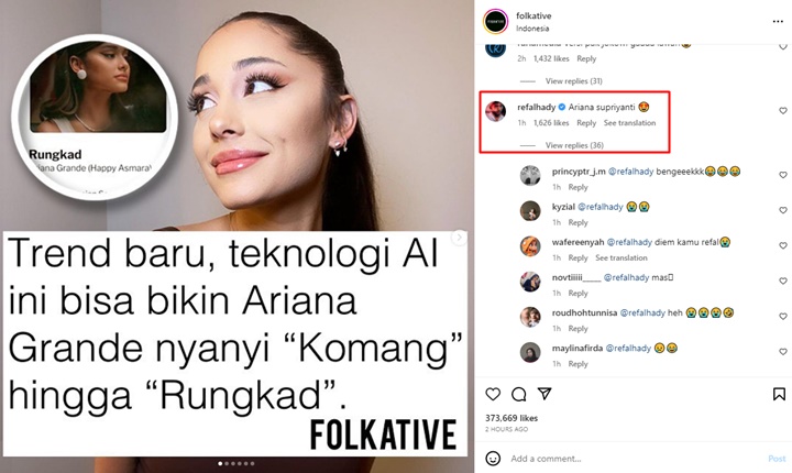 Refal Hady Komen Nyeleneh Usai Ariana Grande Disulap Jadi Lebih Melokal