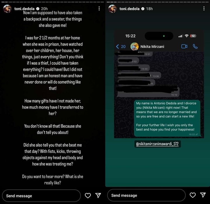 Antonio Dedola Ungkap Jadi Korban KDRT dan Ceraikan Nikita Mirzani Lewat Pesan WhatsApp