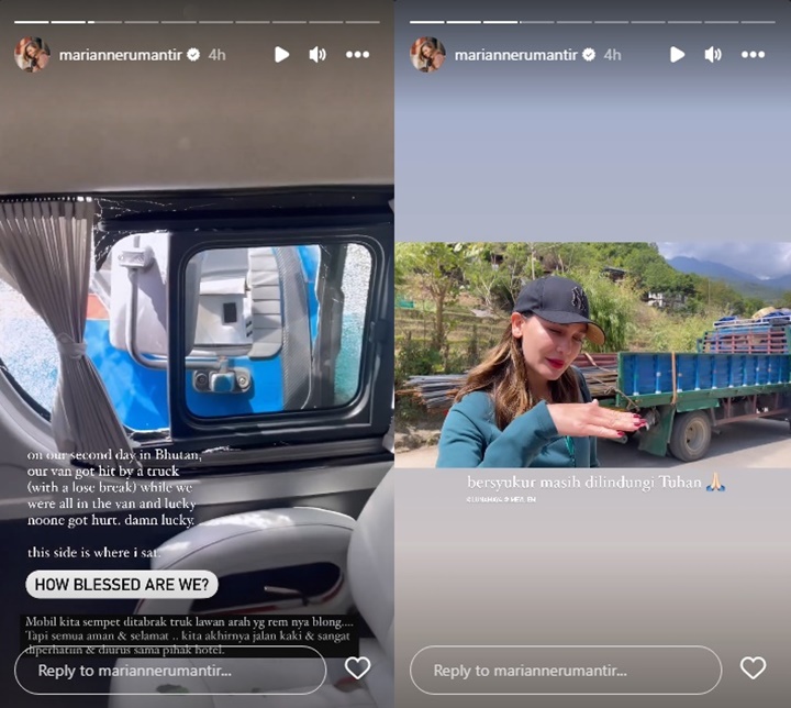 Mobil yang Ditumpangi Luna Maya dan Rombongan Ditabrak Truk Saat di Bhutan
