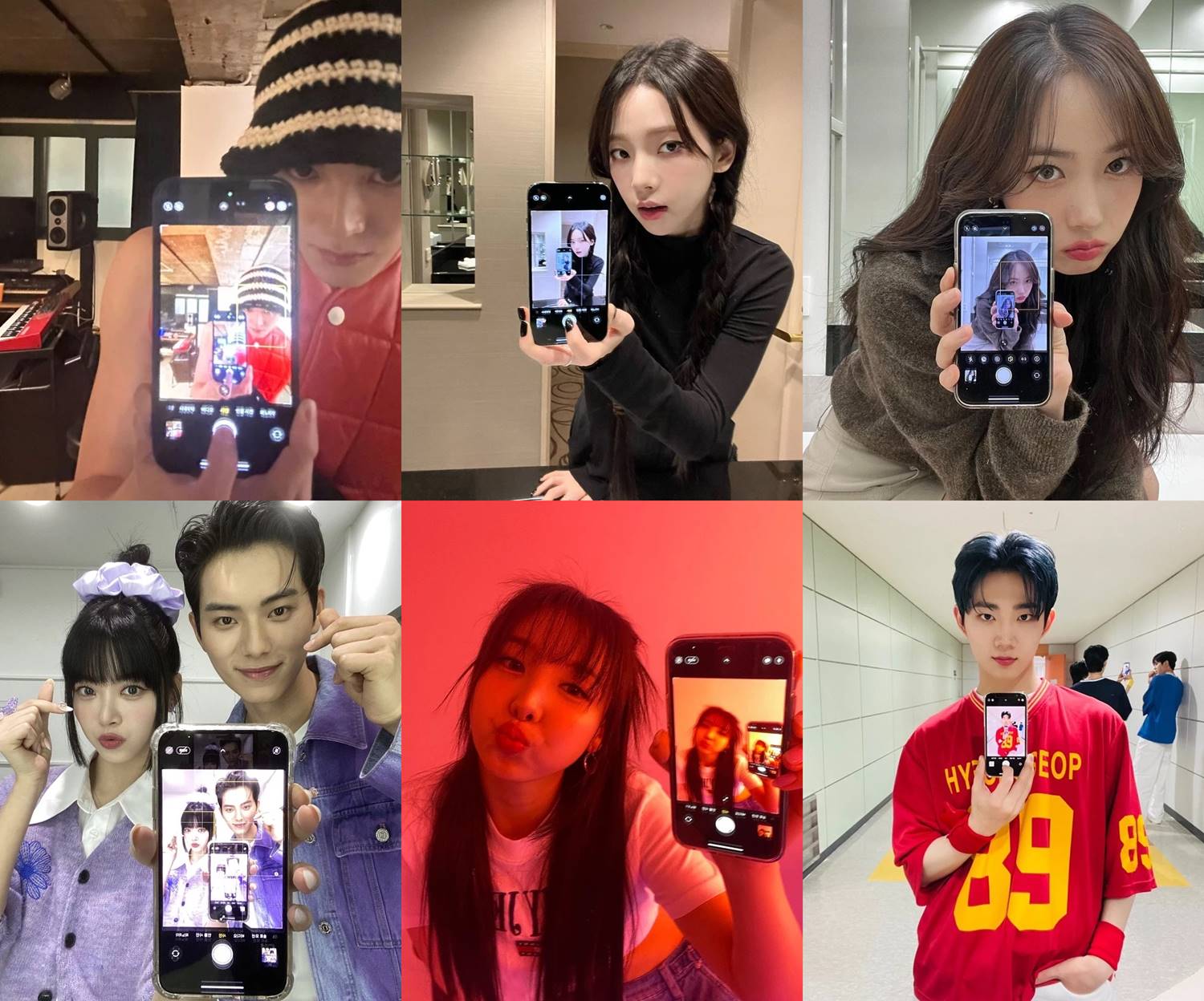 Para idol foto dengan mirror selfie dengan kamera depan