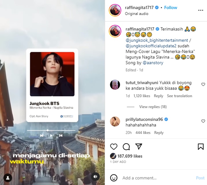 Giliran Nagita Slavina Ucap Makasih Usai Lagunya \'Dicover\' Jungkook BTS