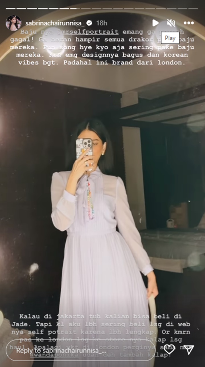 Satu Brand dengan Song Hye Kyo, Sabrina Chairunnisa Anggun Saat Pakai Dress Terawang