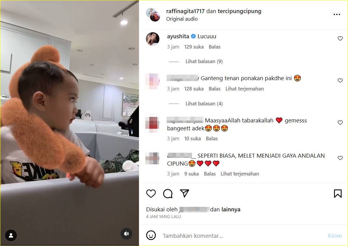 Ayushita ikut mengomentari momen baru Rayyanza Cipung