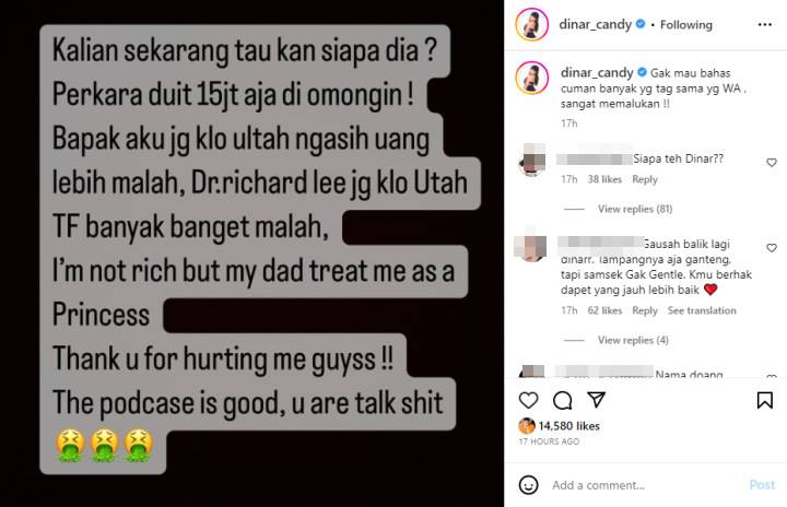 Geram Ridho Ilahi Ungkit Transferan 15 Juta, Dinar Candy: Sangat Memalukan!!