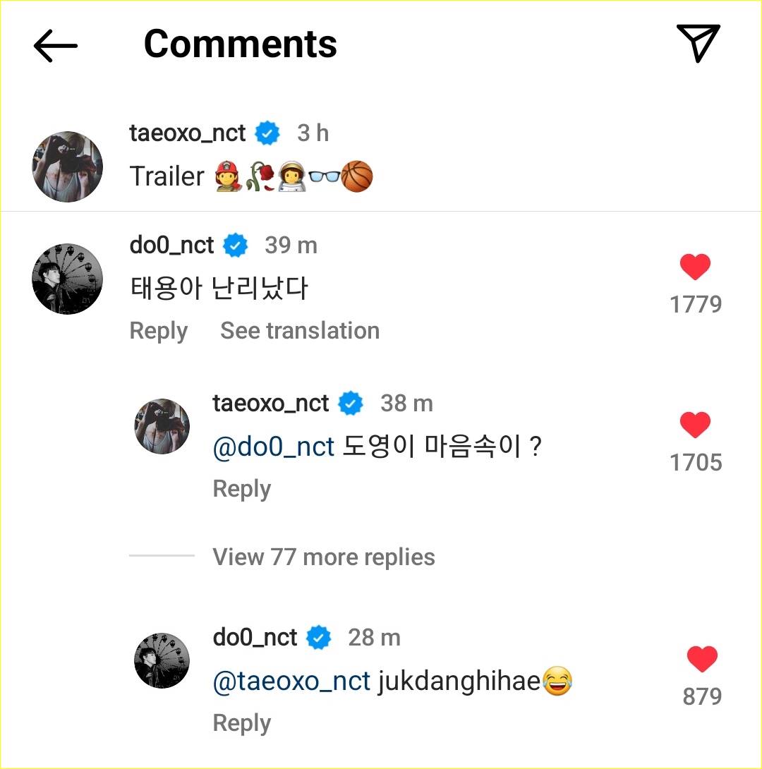 interaksi Taeyong dan Doyoung NCT di Instagram