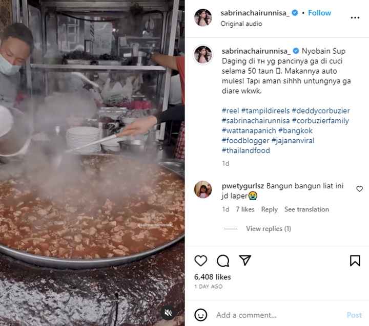 Sabrina Chairunnisa Nekat Cicipi Makanan Jorok Saat Berlibur ke Thailand