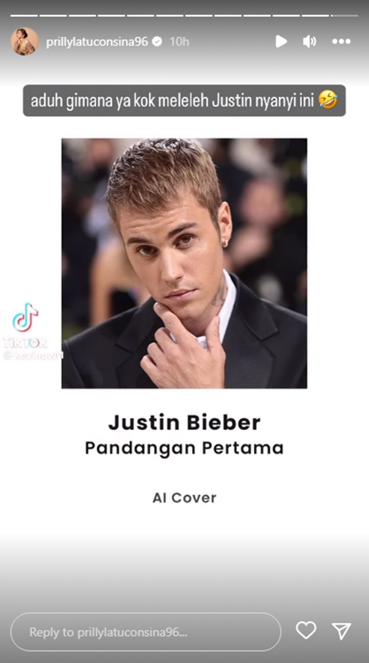 Prilly Latuconsina Meleleh Dengar Justin Bieber Nyanyi Lagu \'Pandangan Pertama\'