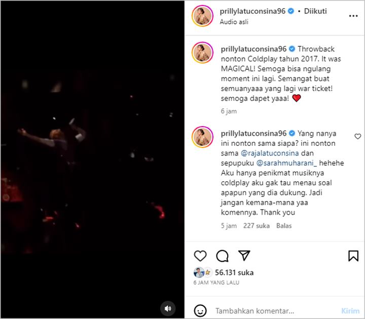 Ramai Artis War Tiket Coldplay, Prilly Latuconsina Ikut Doakan