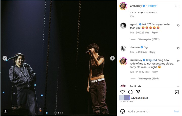 Suga BTS Protes Disebut Kembaran, Halsey: Maaf Pak Tua