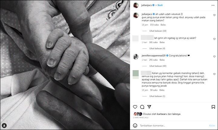 Anak Pertama Lahir, Julian Jacob Minta Netizen Tak Pada Ribut