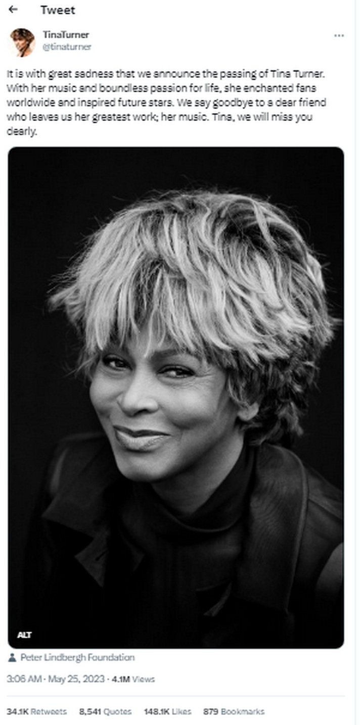 Tina Turner Meninggal Dunia