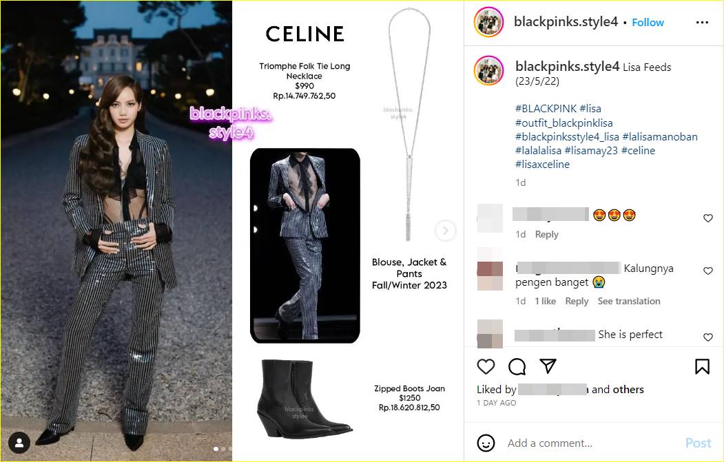 detail oufit yang dikenakan Lisa BLACKPINK