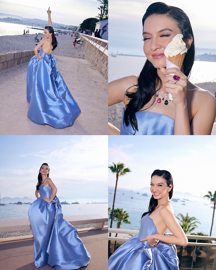 PMasih Hadiri Cannes, Raline Shah Pakai Gaun Terbuka Kala Pose di Pinggir Pantai