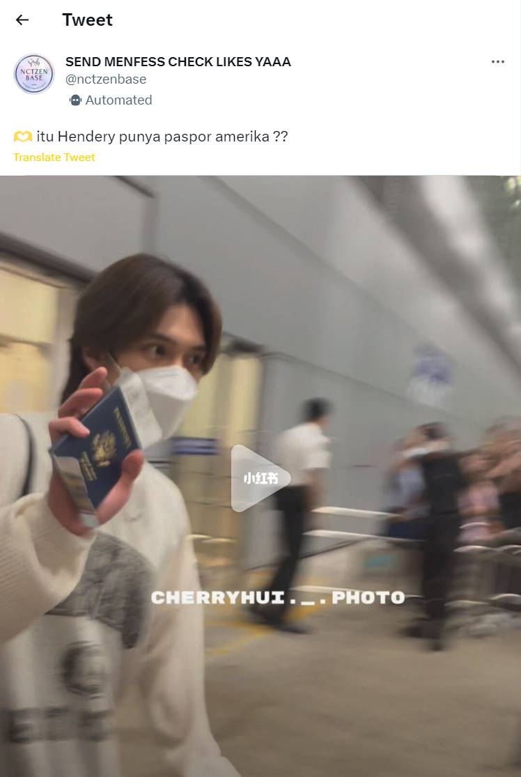 Hendery NCT/WayV disangka memiliki paspor Amerika Serikat