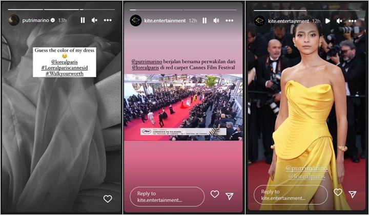 Putri Marino Elegan Dibalut Dress Kuning di Red Carpet Festival Film Cannes