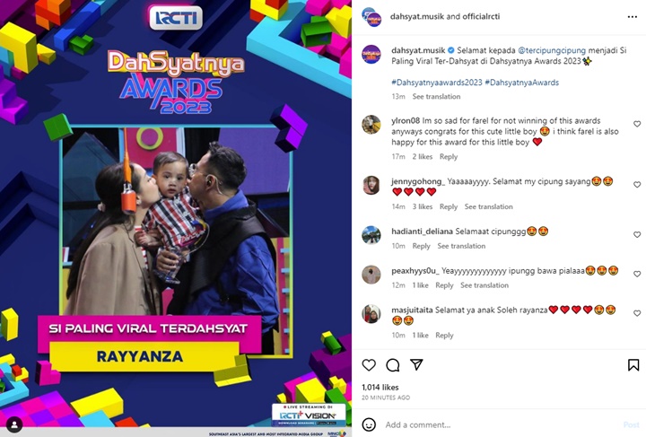 Sempat Rebut Piala Artis Lain, Rayyanza Cipung Akhirnya Menang di Dahsyatnya Awards 2023