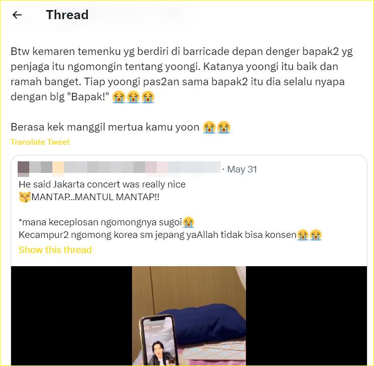 kebaikan Suga BTS kepada satpam di konser