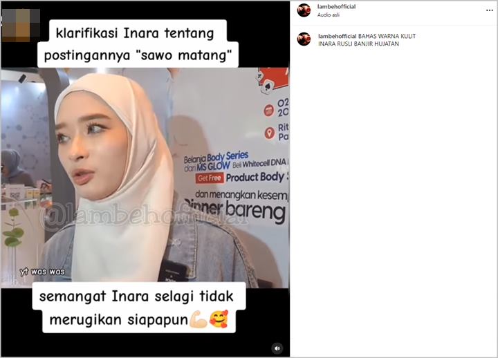 Inara Rusli Jelaskan Soal Postingan Sawo Matang yang Berujung Tuai Kritikan