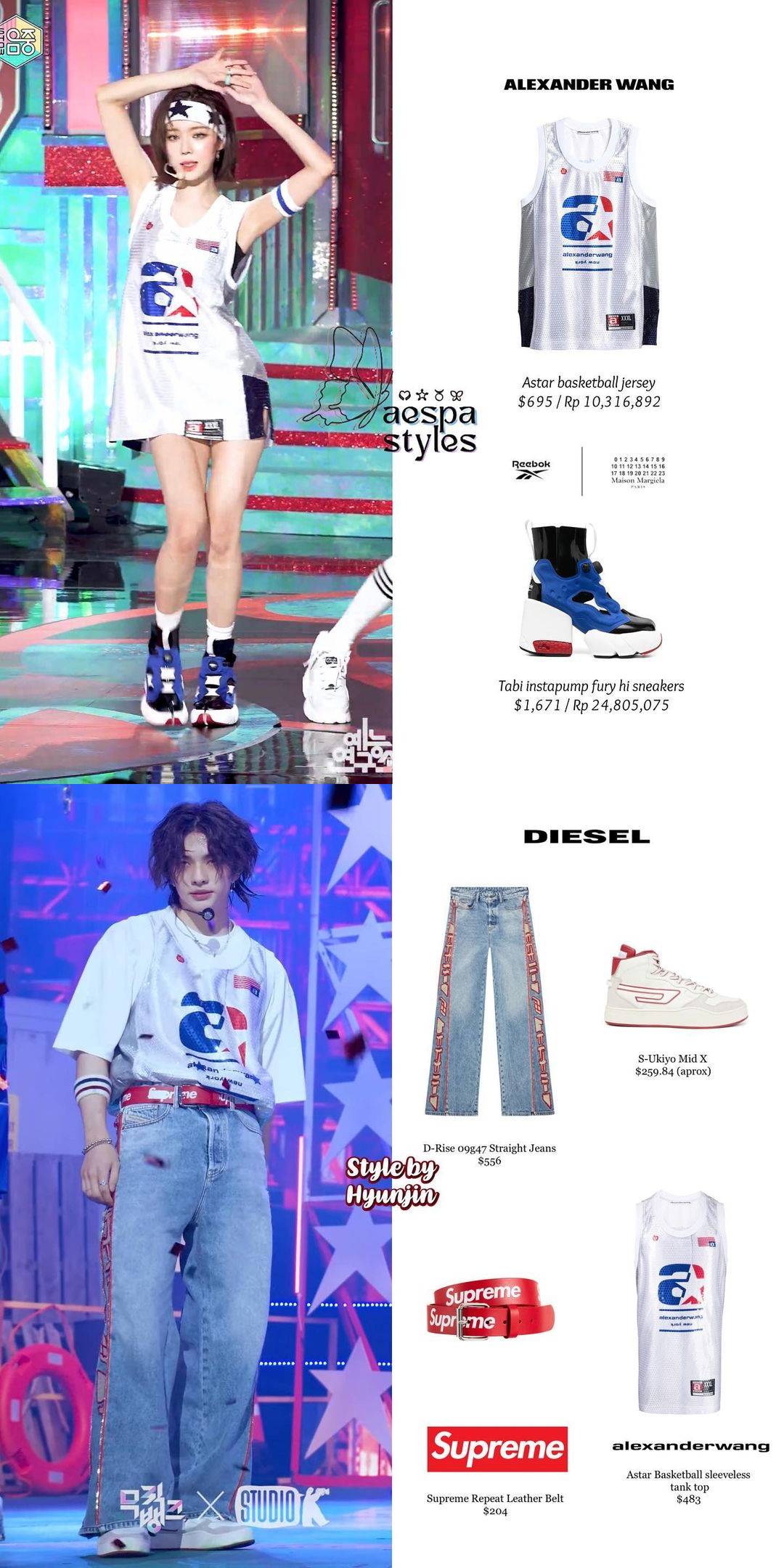 detail outfit Winter aespa dan Hyunjin Stray Kids
