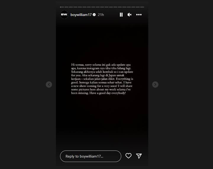 Boy William Gercep Bagikan Pengumuman dan Kabar Baik Usai Instagramnya Kembali