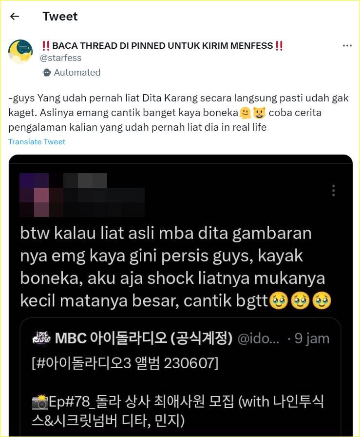 visual dunia nyata Dita Karang Secret Number dibeberkan para penggemar yang pernah bertemu