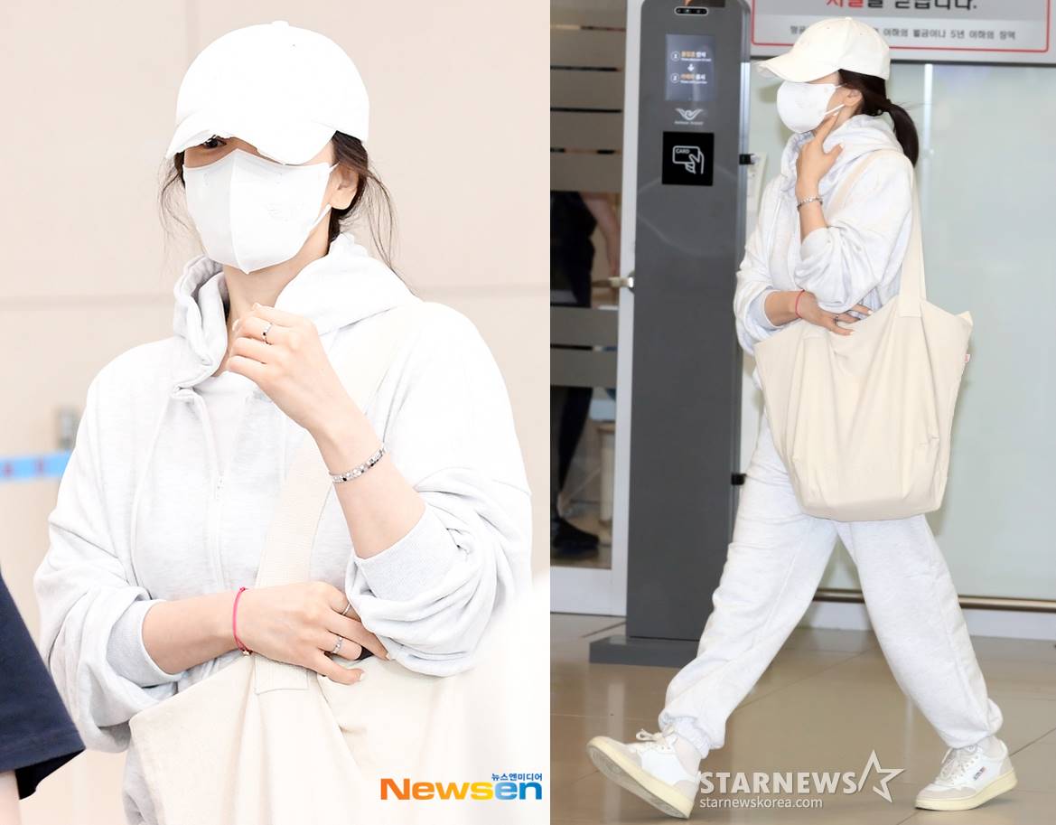 Penampilan Song Hye Kyo pulang dari Korea Selatan