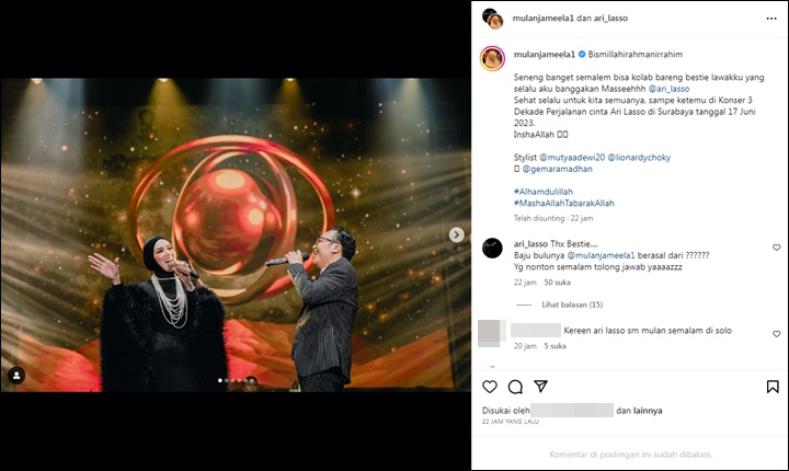 Manggung Bareng, Ari Lasso Goda Mulan Jameela Soal Baju Bulu
