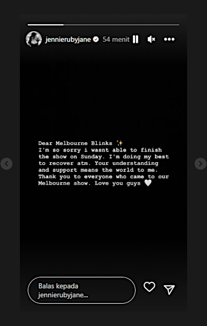Jennie BLACKPINK Perdana Kabarkan Kondisinya Usai Tinggalkan Konser Melbourne