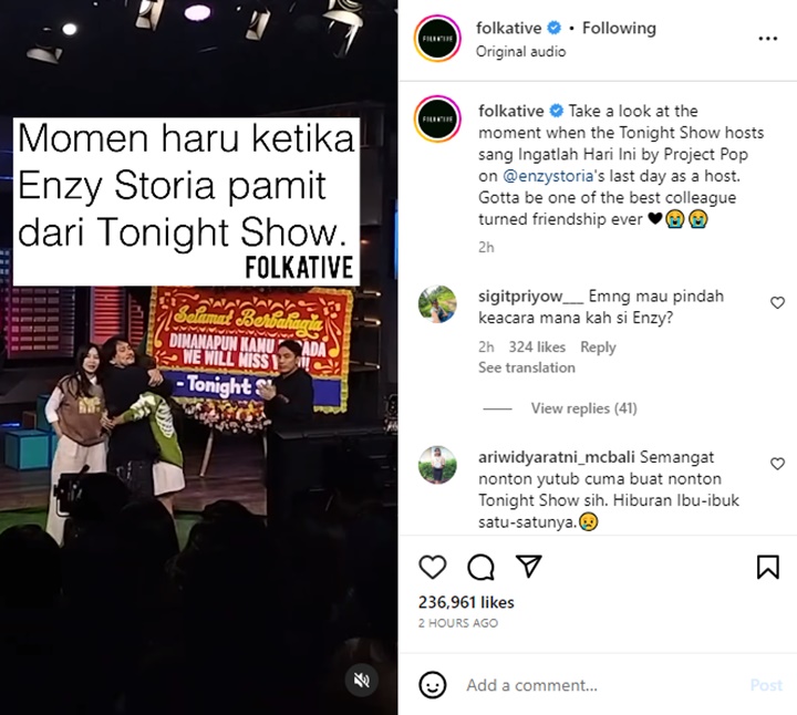 Tangis Enzy Storia Pecah Kala Syuting Terakhir \'Tonight Show\', Vincent Rompies Peluk Erat
