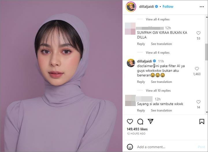 Dilla Adik Fadil Jaidi Sampaikan Klarifikasi Usai Ikutan Jadi Wanita Korea Pakai AI