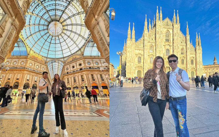 Pose Hati di Katedral Milan Italia