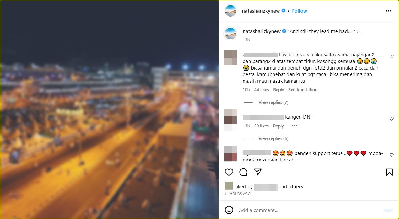 Natasha Rizky post lagu dengan caption lagu The Beatles