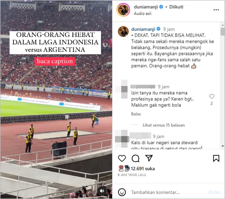 Soroti Steward di Laga Timnas Indonesia Vs Argentina, Anji Ungkap Kekaguman