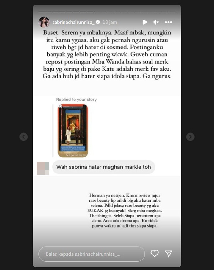Sabrina Chairunnisa Tak Terima Disebut Hater Meghan Markle