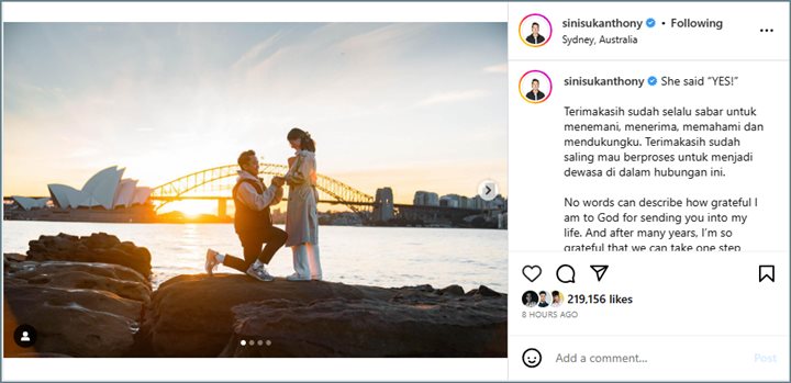 Tak Hadiri Resepsi Kevin Sanjaya, Anthony Sinisuka Ginting Lamar Kekasih Secara Romantis