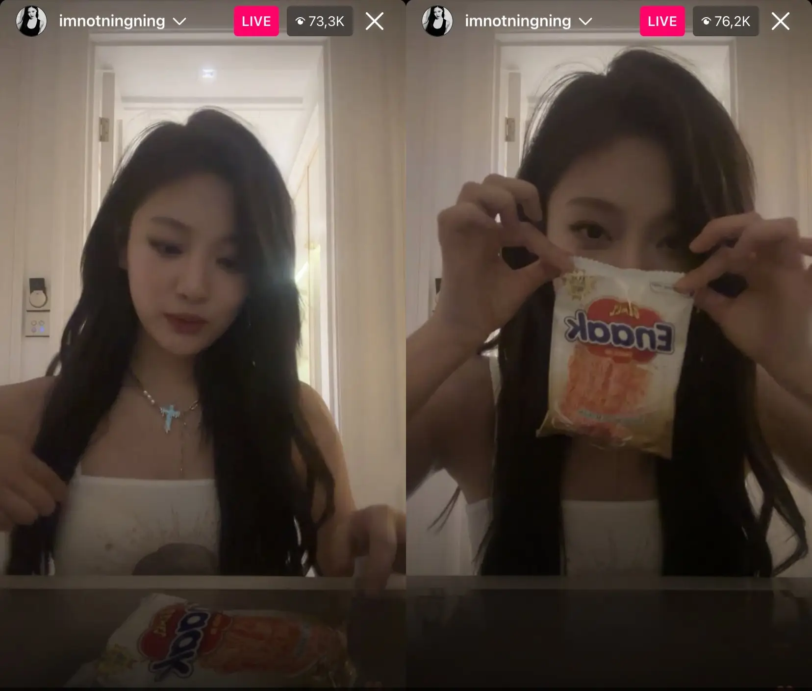 Ningning aespa pamer makan mie kremes