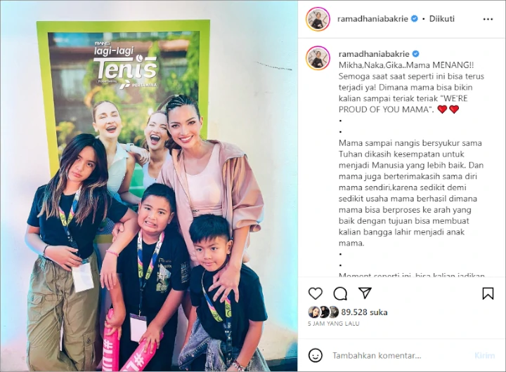 Nia Ramadhani Tulis Pesan Haru Usai Jadi Juara \'Lagi Lagi Tenis\', Bahagia Bisa Banggakan Anak