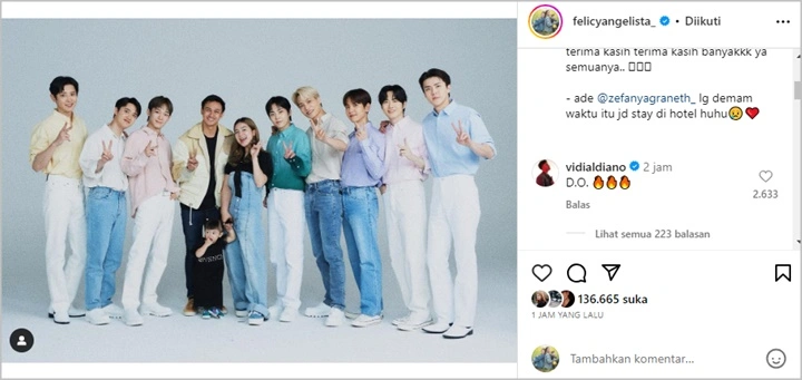 Felicya Angelista Diapit Member EXO, Vidi Aldiano Gercep Soroti D.O Auto Digoda Fans