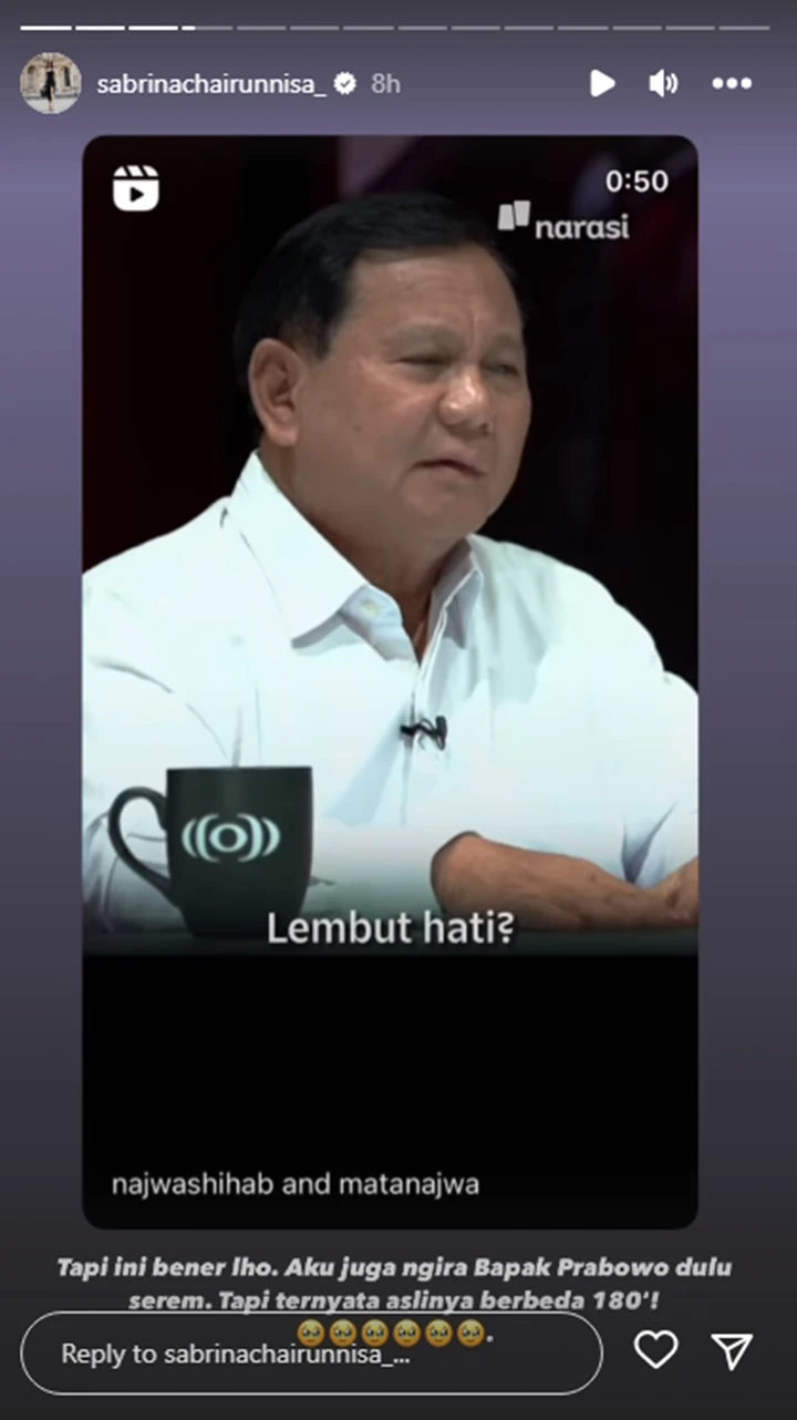 Sabrina Chairunnisa Puji Prabowo Subianto Lembut, Najwa Shihab Justru Ragu
