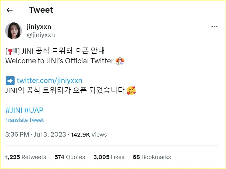 JINI membuka akun Twitter resmi