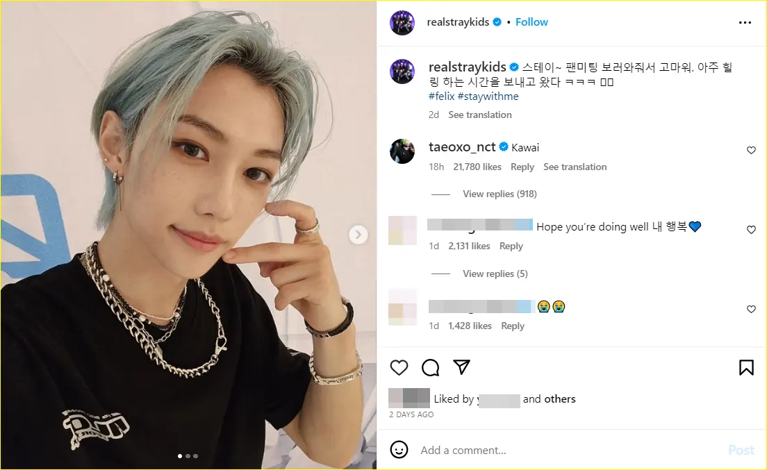 Taeyong NCT mengomentari unggahan Felix Stray Kids