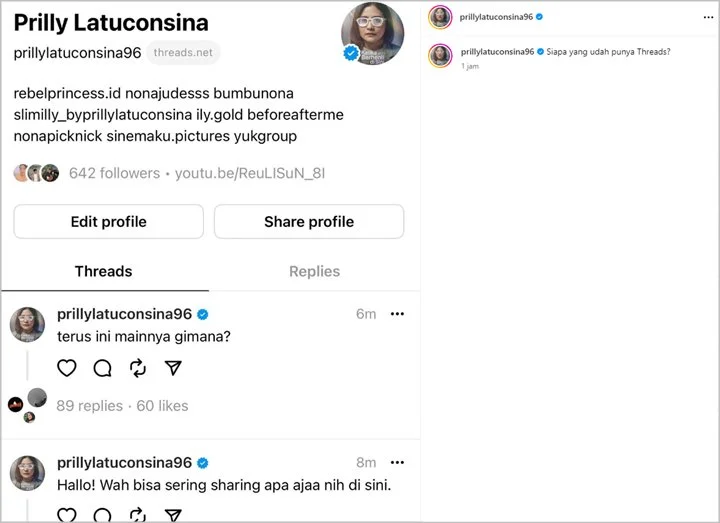 Prilly Latuconsina Gercep Jajal Instagram Threads, Postingan Awal Bikin Relate