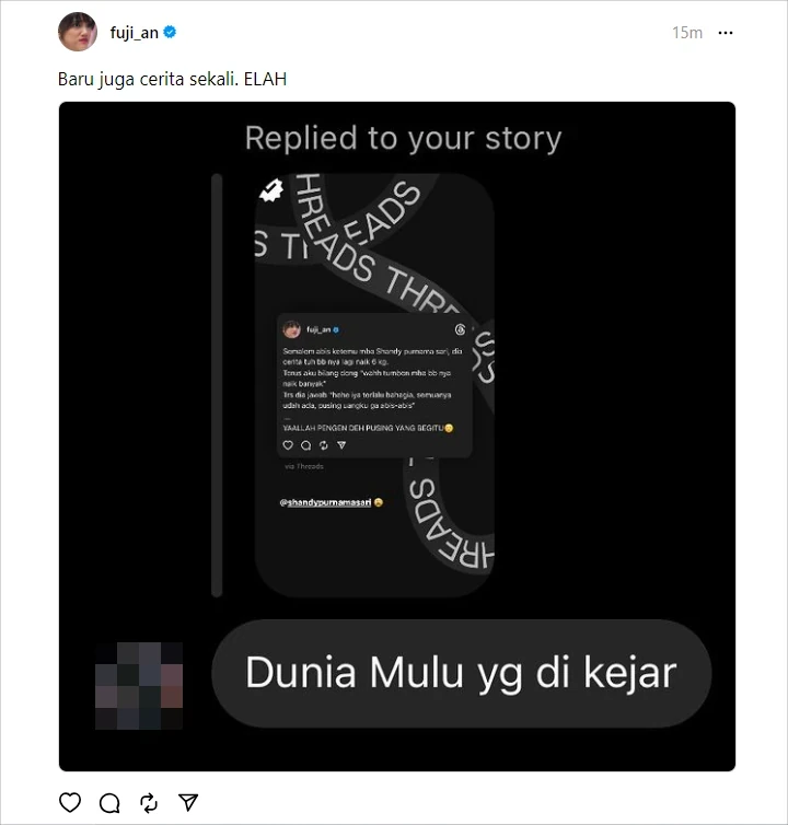 Fuji An Iri Dengan Cerita Shandy Purnamasari, Malah Disindir Hanya Kejar Hal Duniawi