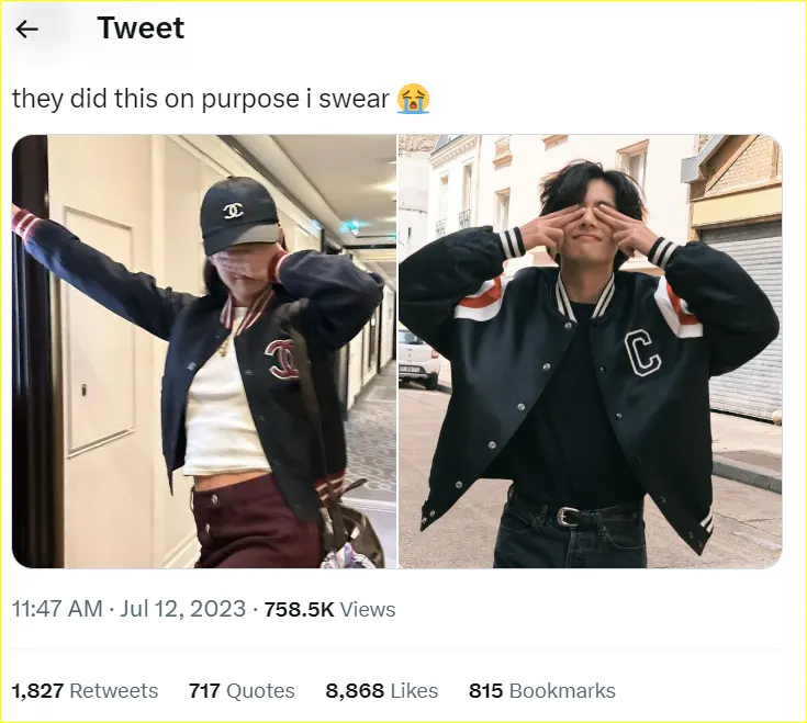 Post Jennie BLACKPINK dan V BTS dirasa lovestagram