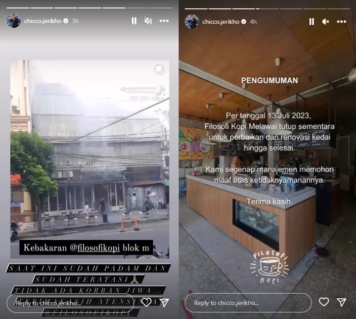 Chicco Jerikho Minta Maaf Usai Kedai Kopinya Kebakaran, Ada Korban Jiwa?