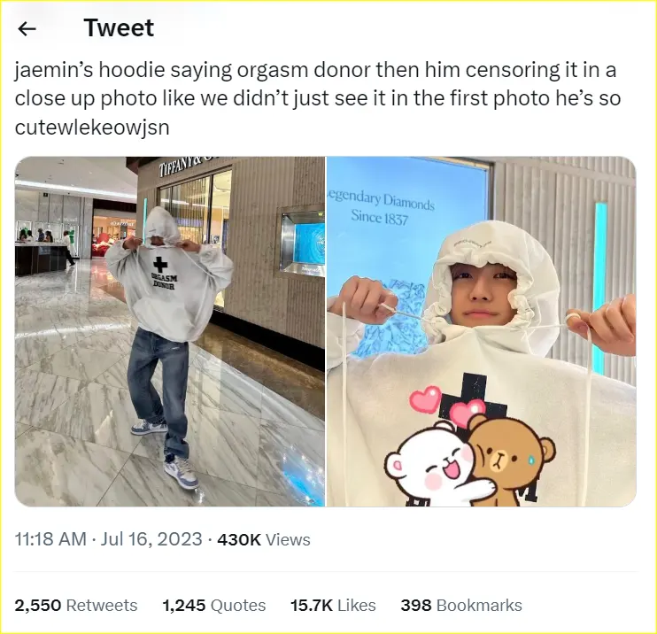 Jaemin NCT dibicarakan karena menyensor hoodie setengah-setengah
