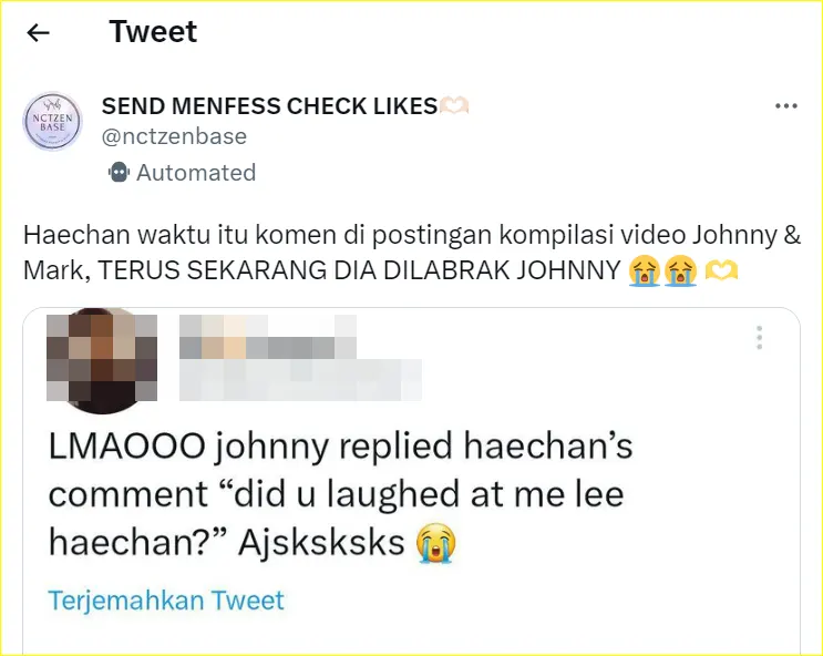balasan Johnny ke Haechan dibahas