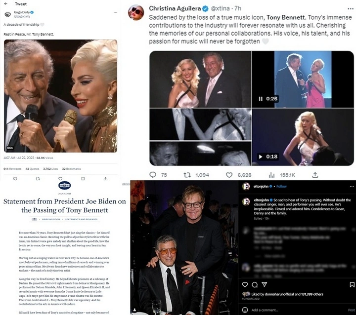 Ucapan duka dita Lady Gaga cs Untuk Tony Bennet