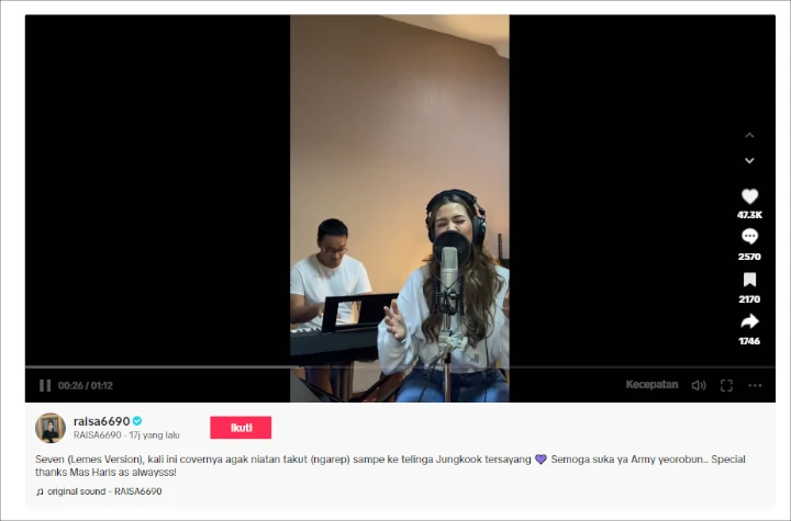 Ngarep Di-notice Jungkook BTS Usai Cover Lagu \'Seven\', Raisa: Lemes Version