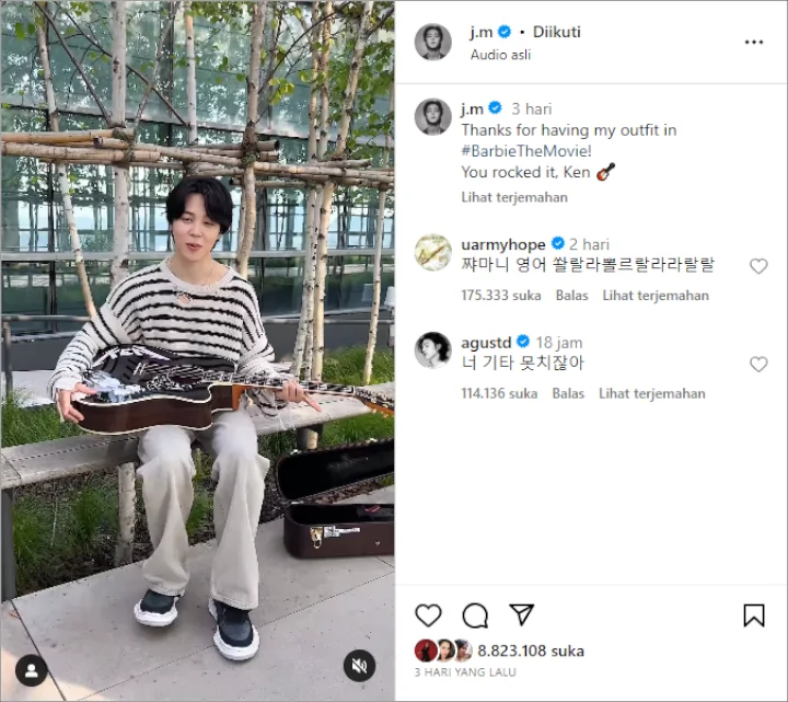 Suga BTS Komentar Terlalu Jujur Soal Skill Jimin yang Dapat Gitar Ken \'Barbie\'